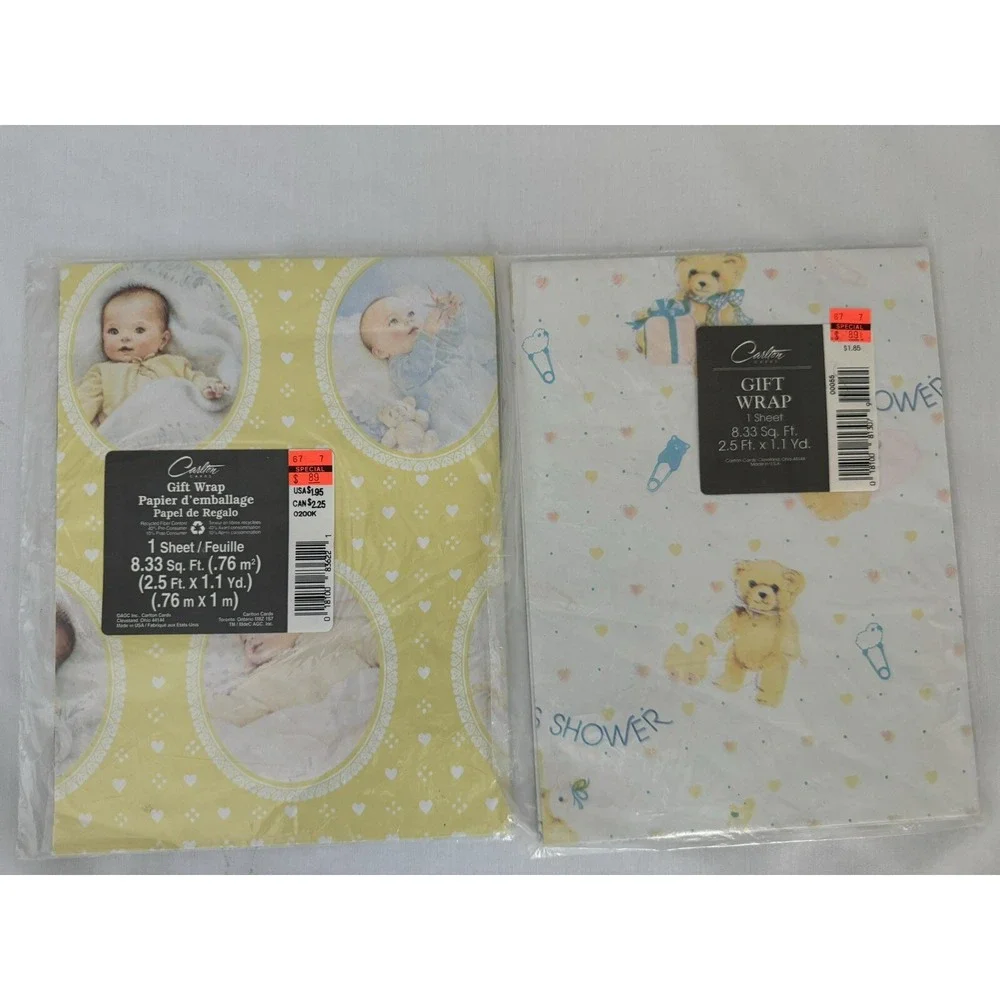 Vintage Wrapping Paper Gift Wrap Baby Shower Lot Babies Stork Bunnies